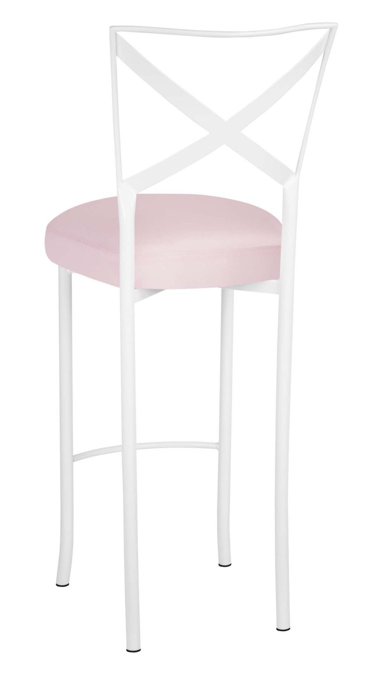 Simply X White Barstool with Soft Pink Satin Boxed Cushion   Chameleon Chair Collection